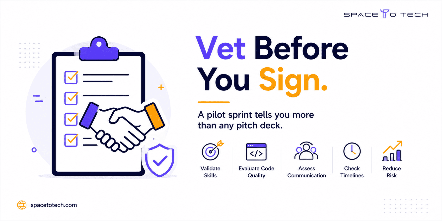 Vet a software development partner before signing with a pilot sprint, project checklist, and technical evaluation process